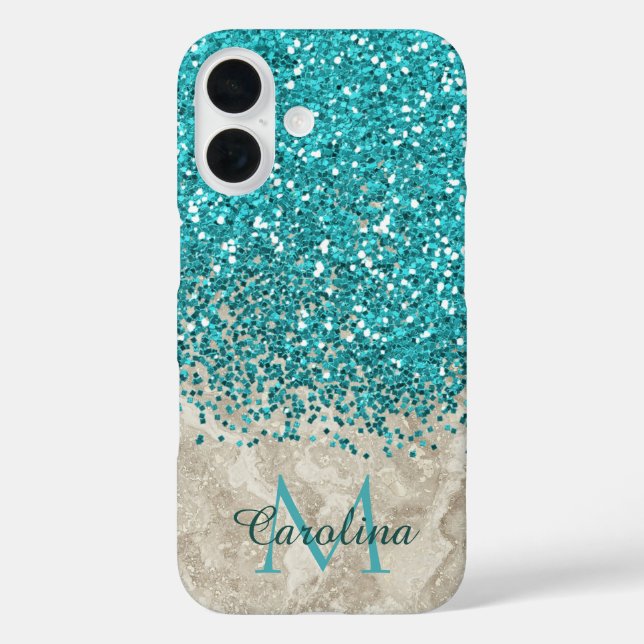 Aquamarin Blue Glitzer, Graumarmor Mobile Case-Mate iPhone Hülle (Rückseite)