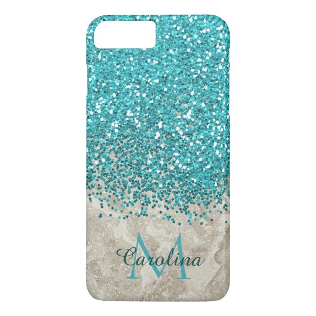 Aquamarin Blue Glitzer, Graumarmor Mobile Case-Mate iPhone Hülle (Rückseite)