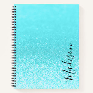 Aquamarin Blue Glitzer Lights Personalisiert Notizbuch