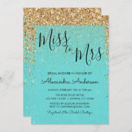 Aquamarin Blue Glitzer Miss an Mrs. Brautparty Einladung