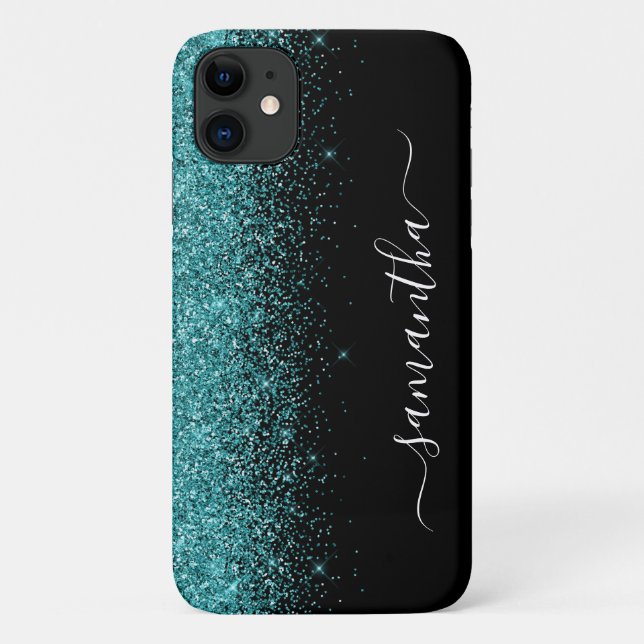 Aquamarin Blue Glitzer Ombre Handgeschriebener Ind Case-Mate iPhone Hülle (Rückseite)