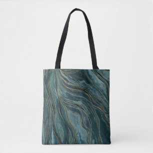 Aquamarin Blue Gold Abstrakt Watercolor Waves