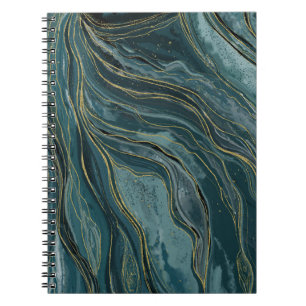 Aquamarin Blue Gold Abstrakt Watercolor Waves Notizblock