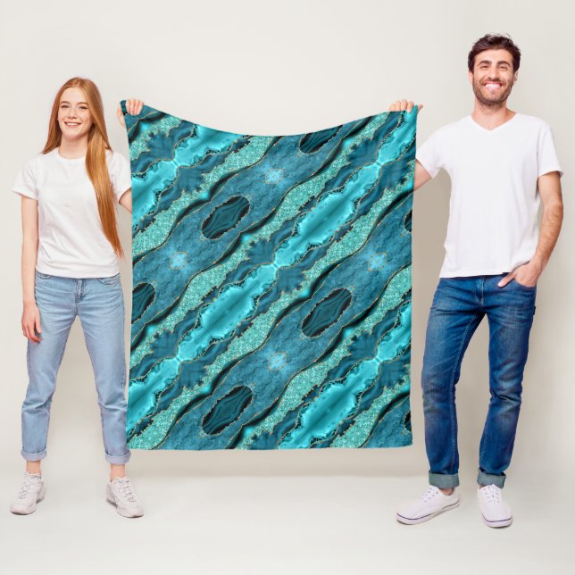 Aquamarin Blue Gold Aqua Türkis Fleece Blanket (Beispiel)
