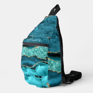 Aquamarin Blue Gold Aqua Türkis Individuelle Name Crossbody Bag