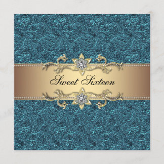 Aquamarin Blue Gold Classy Jewel 16 . Geburtstag P Einladung