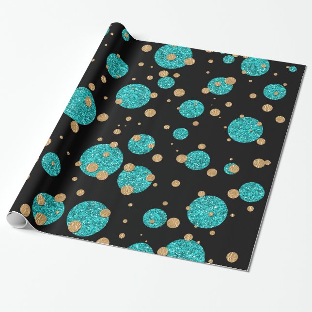 Aquamarin Blue Gold Confetti Dot Geschenkpapier (Ungerollt)