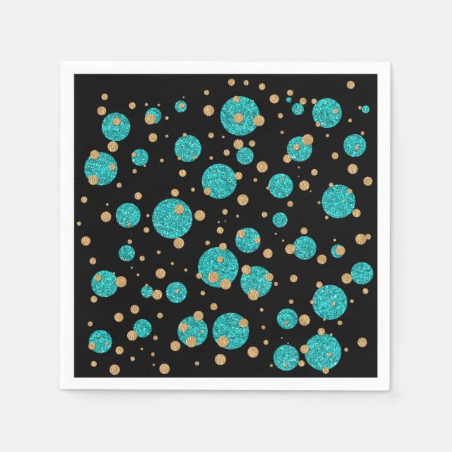 Aquamarin Blue Gold Confetti Dot Serviette (Vorderseite)