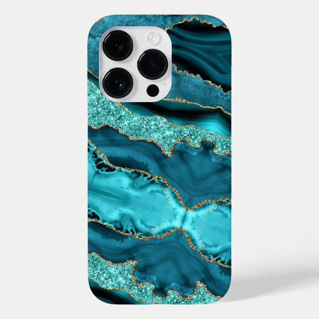 Aquamarin Blue Gold Glitzer Aqua Turquoise iPhone  Case-Mate iPhone Hülle (Rückseite)