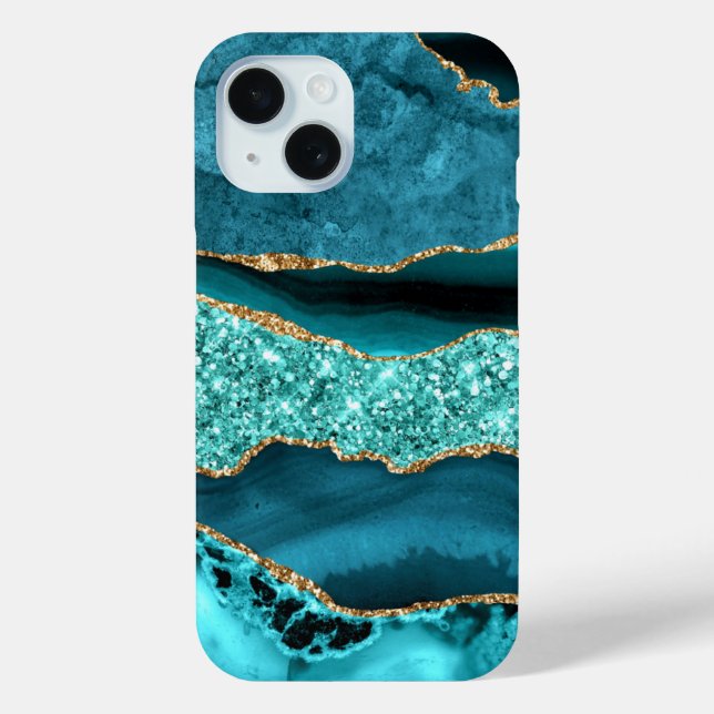 Aquamarin Blue Gold Glitzer Aqua Turquoise iPhone  Case-Mate iPhone Hülle (Rückseite)