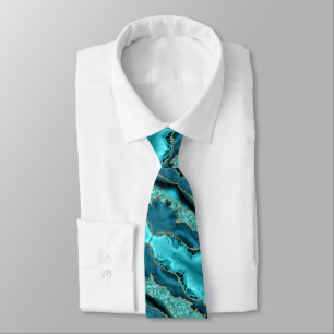 Aquamarin Blue Gold Glitzer Funkelnd Neck Tie Krawatte