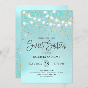 Aquamarin Blue Gold Glitzer Glitzern Lights Sweet Einladung