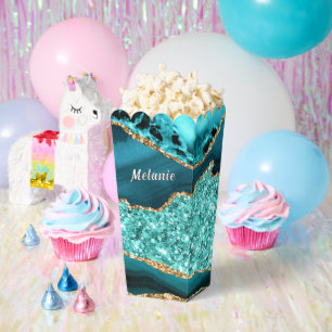 Aquamarin Blue Gold Glitzer Individuelle Name Popc Geschenkschachtel