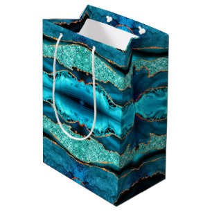 Aquamarin Blue Gold Glitzer Marbella Aqua Geschenk Mittlere Geschenktüte