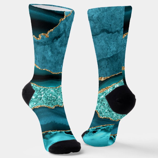 Aquamarin Blue Gold Glitzer Marbella Aqua Socken (Gewinkelt)