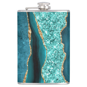 Aquamarin Blue Gold Glitzer Marbella Türkis Flasen Flachmann