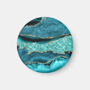 Aquamarin Blue Gold Glitzer Marbella Türkis Magnet