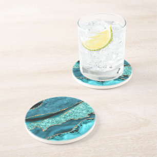 Aquamarin Blue Gold Glitzer Marbella Türkis Unters Getränkeuntersetzer
