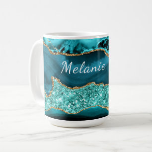 Aquamarin Blue Gold Glitzer Marble Individuelle Na Kaffeetasse