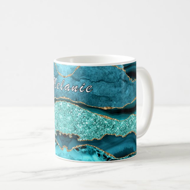 Aquamarin Blue Gold Glitzer Marble Tasse mit Indiv (VorderseiteRechts)