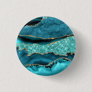 Aquamarin Blue Gold Glitzer Marble Turquoise Butto Button