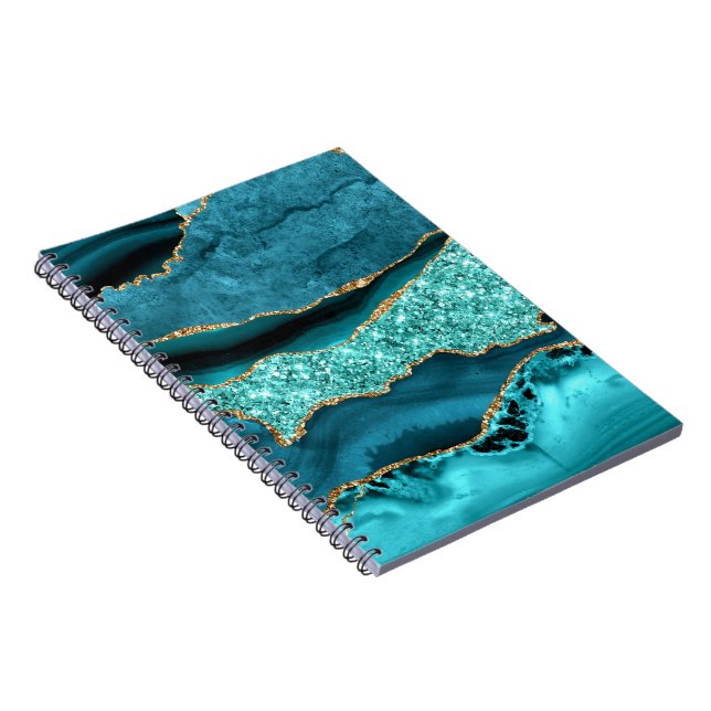 Aquamarin Blue Gold Glitzer Marble Turquoise Noteb Notizblock (Rechte Seite)