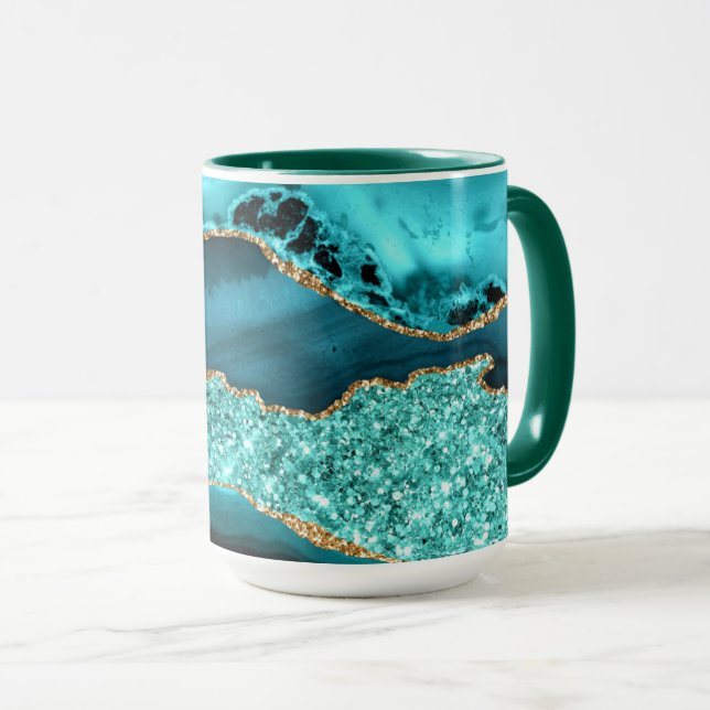 Aquamarin Blue Gold Glitzer Marmor Türkis Kaffee T Tasse (VorderseiteRechts)