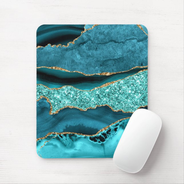 Aquamarin Blue Gold Glitzer Marmor Türkis Mouse Pa Mousepad (Mit Mouse)