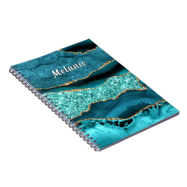 Aquamarin Blue Gold Glitzer Notebook mit Individue Notizblock (Rechte Seite)
