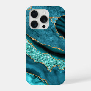 Aquamarin Blue Gold Glitzer Turquoise iPhone Case iPhone 15 Pro Hülle