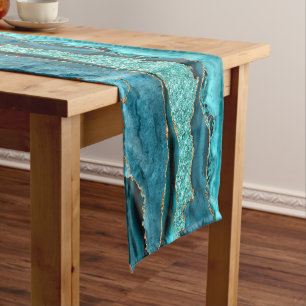 Aquamarin Blue Gold Glitzer Turquoise Table Runner Kurzer Tischläufer