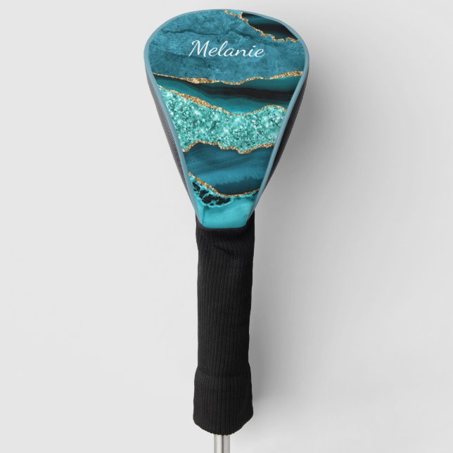 Aquamarin Blue Gold Marble Individuelle Name Golf  Golf Headcover (Vorderseite)