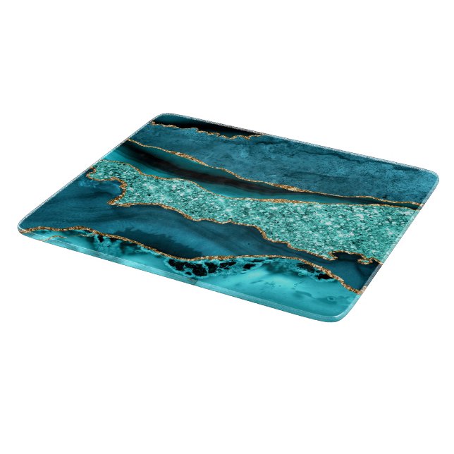 Aquamarin Blue Gold Marmor Aqua Türkis Cutting Boa Schneidebrett (Ecke)