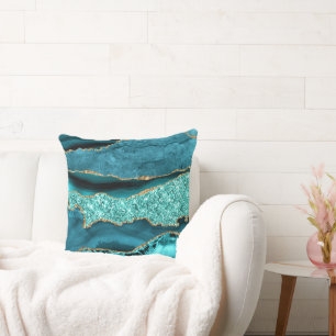 Aquamarin Blue Gold Marmor Aqua Türkis Kissen