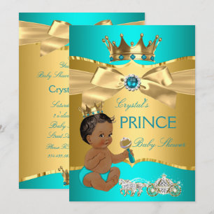 Aquamarin Blue Gold Prince Baby Dusche ethnisch Einladung