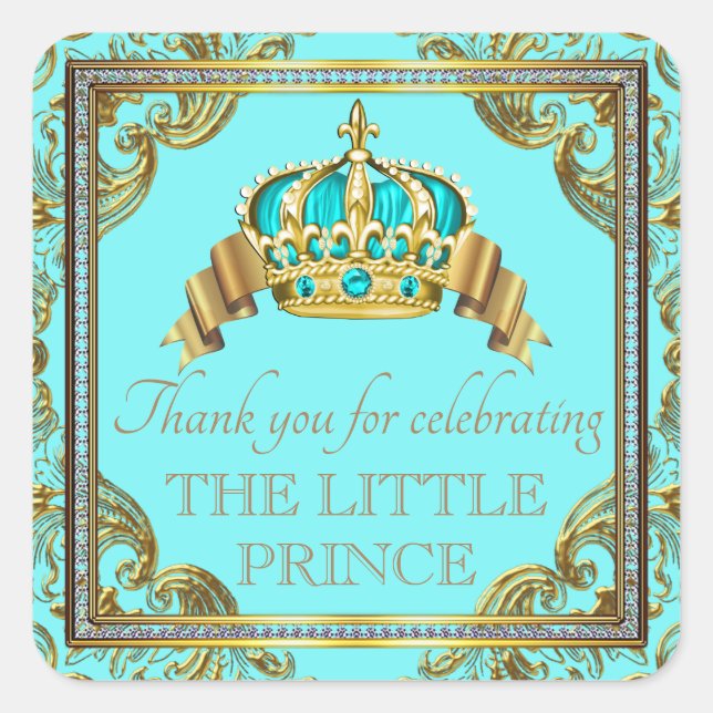 Aquamarin Blue Gold Prince Baby Shower Stickers (Vorderseite)