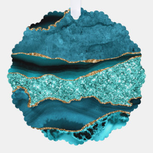 Aquamarin Blue Gold Türkis Weihnachtsausstellung K Ornament Karte