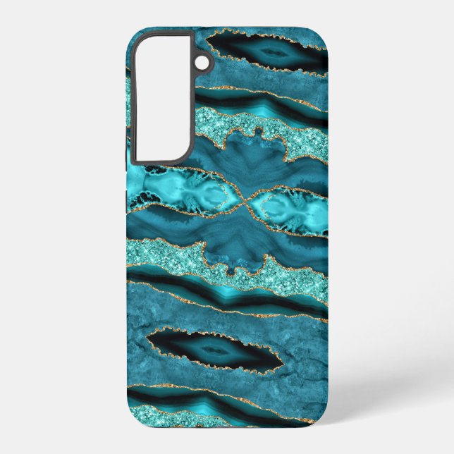 Aquamarin Blue Gold Turquoise Samsung Galaxy Fall Hülle (Rückseite)
