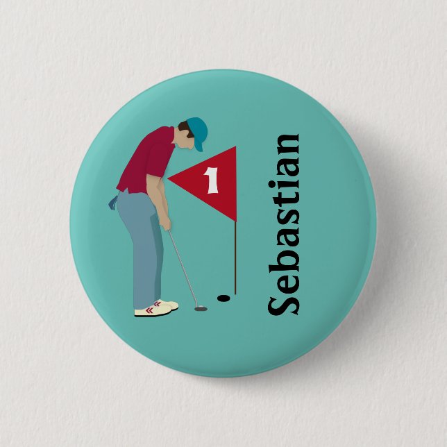 Aquamarin Blue Golfer Putting Button (Vorderseite)