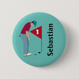 Aquamarin Blue Golfer Putting Button