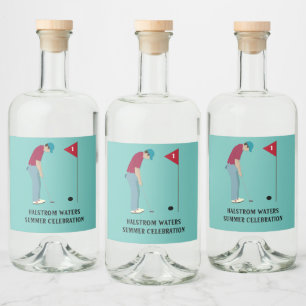 Aquamarin Blue Golfer Themed Alkoholflaschenetikett