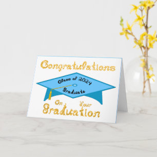 Aquamarin Blue Grad Cap Black Gold Graduate Class  Karte