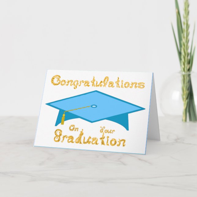 Aquamarin Blue Graduation Cap Gold Glitzer Party H Karte (Vorderseite)