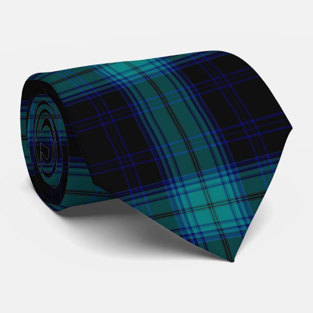 Aquamarin Blue Green Blackwatch Tartan Karierter F Krawatte (Gerollt)