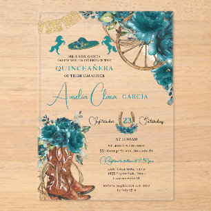 Aquamarin Blue Green Floral Charro Western Quincea Acryleinladungen