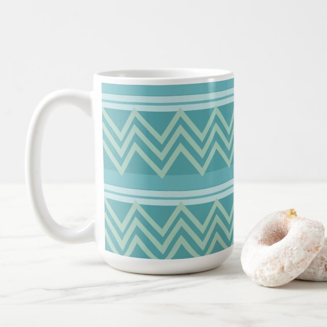 Aquamarin Blue Green Geometric Zickzack Kaffeetasse (Mit Donut)