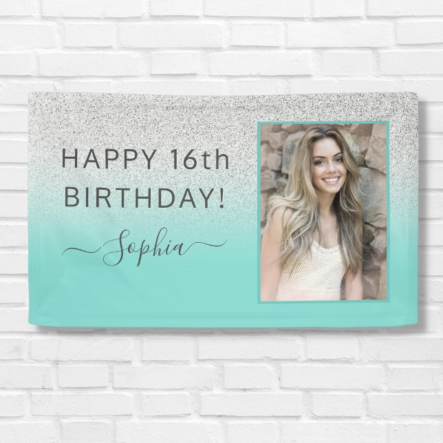 Aquamarin Blue Green Glitzern Birthday Party Banner (Von Creator hochgeladen)