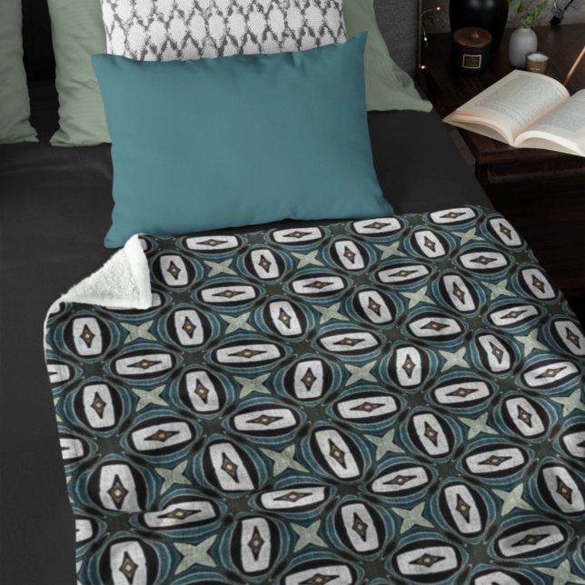 Aquamarin Blue Green Taupe Brown Bohemisch Stamm A Fleecedecke (Von Creator hochgeladen)