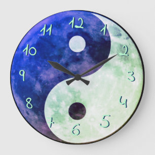 Aquamarin Blue Green Yin Yang Moon European Number Große Wanduhr