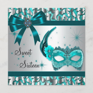 Aquamarin Blue Leopard 16 . Geburtstag Masquerade Einladung